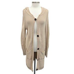 Easel Open Knit‎ Hooded Cardigan Sweater Duster Womens S Cream Boho Cottagecore